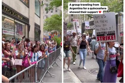 Adolescentes argentinas cantan "Muchachos" durante la protesta de guionistas en Hollywood