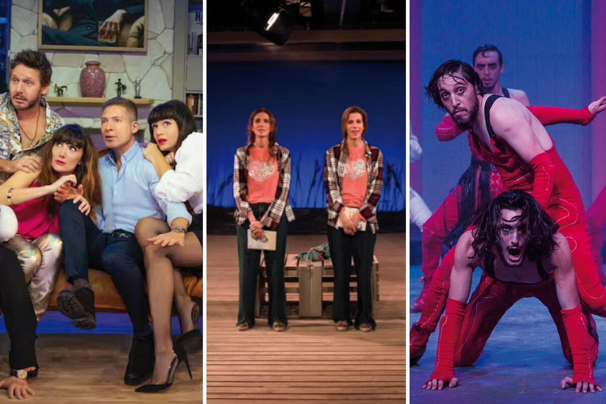 Adrián Suar y elenco en Felicidades, que siguen cosechando éxitos; Lo que el río hace, la imparable obra de las hermanas Marull y La era del cuero, que va calentando motores para el FIBA 2024