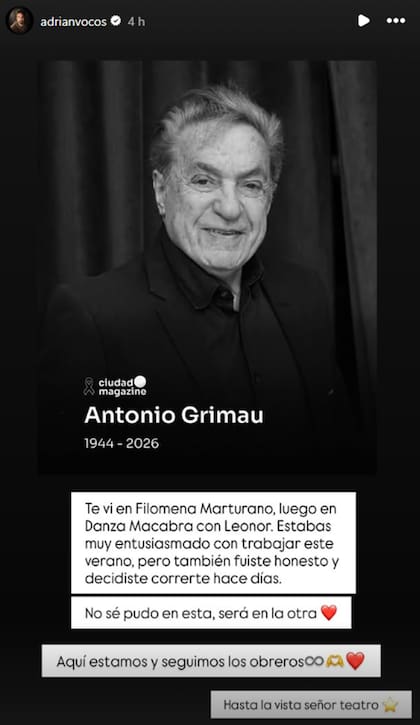 Adrián Vocos le dedicó una emotiva despedida a Antonio Grimau