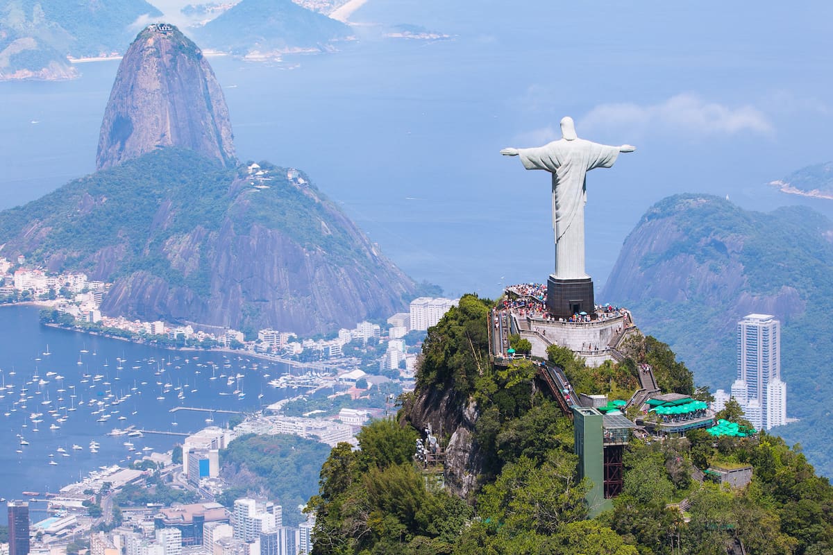Aerial view of Rio de Janeiro with Christ Redeemer and Corcovado Mountain