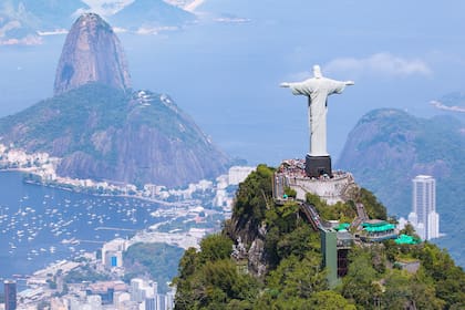 Aerial view of Rio de Janeiro with Christ Redeemer and Corcovado Mountain