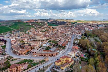 Aerial view of San Esteban de Gormaz , Soria, Spain, Europe
