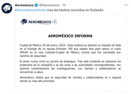 Aeroméxico confirmó el incidente ocurrido con uno de sus aviones