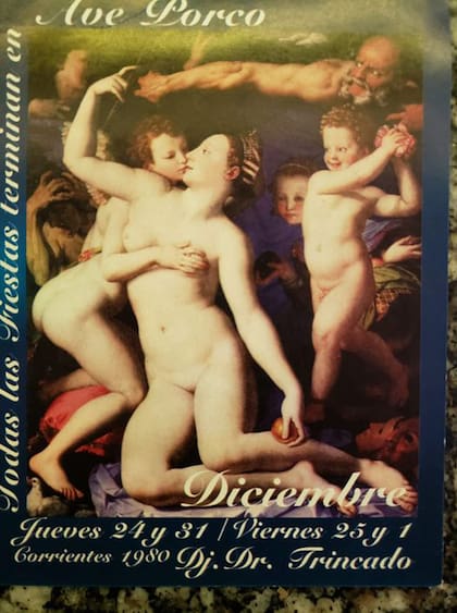 Afiche de Ave Porco que invitaba a pasar las Fiestas en la disco