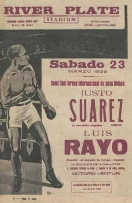 Afiche del combate entre Justo Suárez y el español Luis Rayo