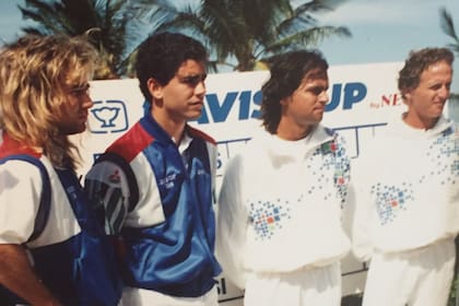 Agassi, Sampras, Mancini y Jaite, en la presentación de los singlistas para la serie