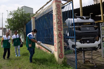 Agentes de salud pública capturan mosquitos para analizarlos en un laboratorio en un desguace en Nova Iguaçu, en el estado de Río de Janeiro, Brasil