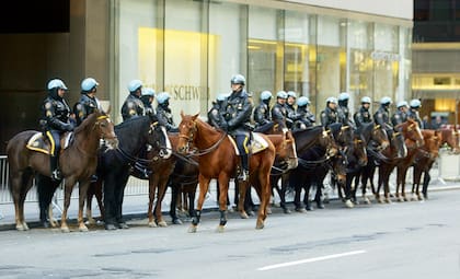 Agentes del Departamento de Policía de Nueva York custodian el hotel Waldorf Astoria