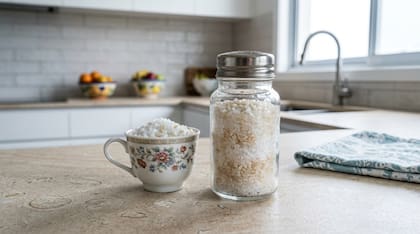 Agregarle al salero algunos granos de arroz puede ayudar a evitar que la sal se humedezca