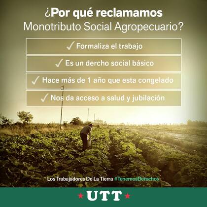 Agricultores de la Unión de Trabajadores de la Tierra presentaron un amparo para poder incorporarse al Monotributo Social Agropecuario y detallaron los puntos por los que reclaman
