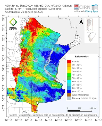 Agua en suelo respecto del máximo posible.