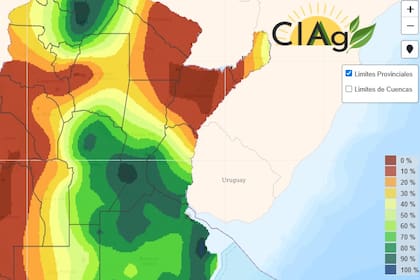 Agua útil en el perfil del suelo en porcentaje, al 22 de marzo