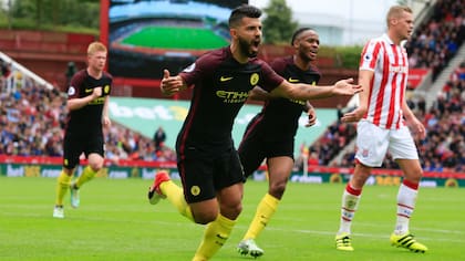 Agüero festeja el 1-0 de Manchester City