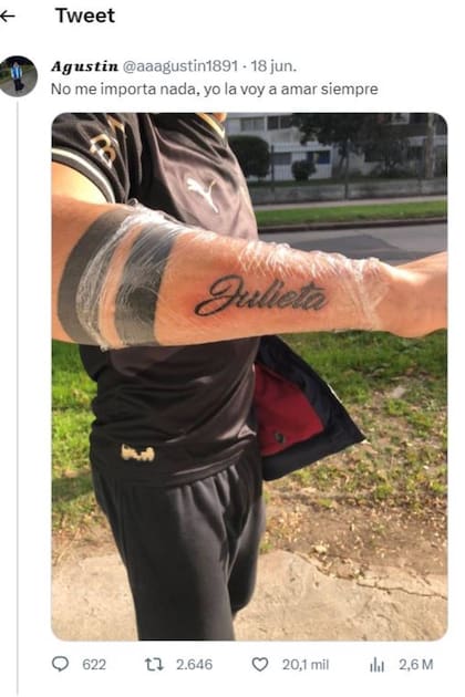 Agustín le declaró su amor a Julieta, pero a través de un tatuaje, un gesto duramente criticado por los usuarios