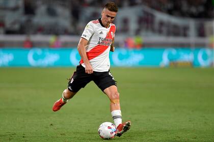 Agustín Palavecino volvió a convertir un gol con la camiseta de River el domingo ante Sarmiento; sería titular este sábado