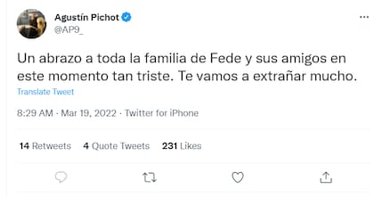 Agustín Pichot expresó sus condolencias a la familia y amigos del exPuma
