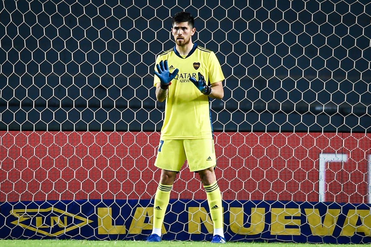 Agustin Rossi, arquero de Boca, durante el partido con Defensores de Belgrano por la Copa Argentina; viene de atajar ante Atlético Tucumán y The Strongest por la Copa Libertadores.