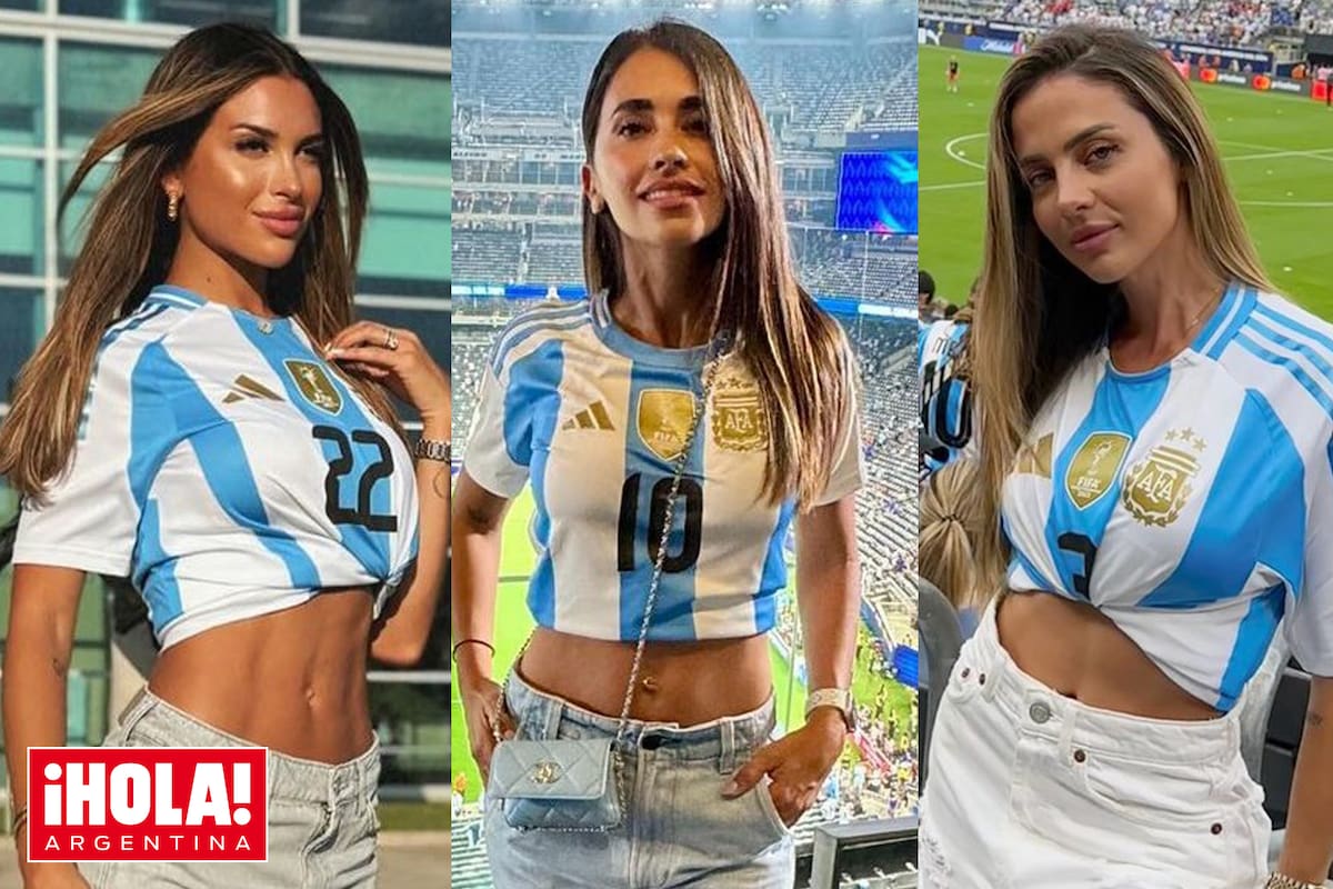 Agustina Gandolfo, Antonela Roccuzzo y Carolina Calvagni, tres de las incondicionales de "La Scaloneta", o "La Scalot", como se llama el plantel femenino de la Seleción.