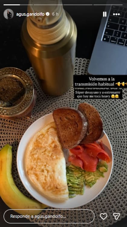 Agustina Gandolfo mostró su desayuno antes de entrenar (Foto: Instagram @agus.gandolfo)