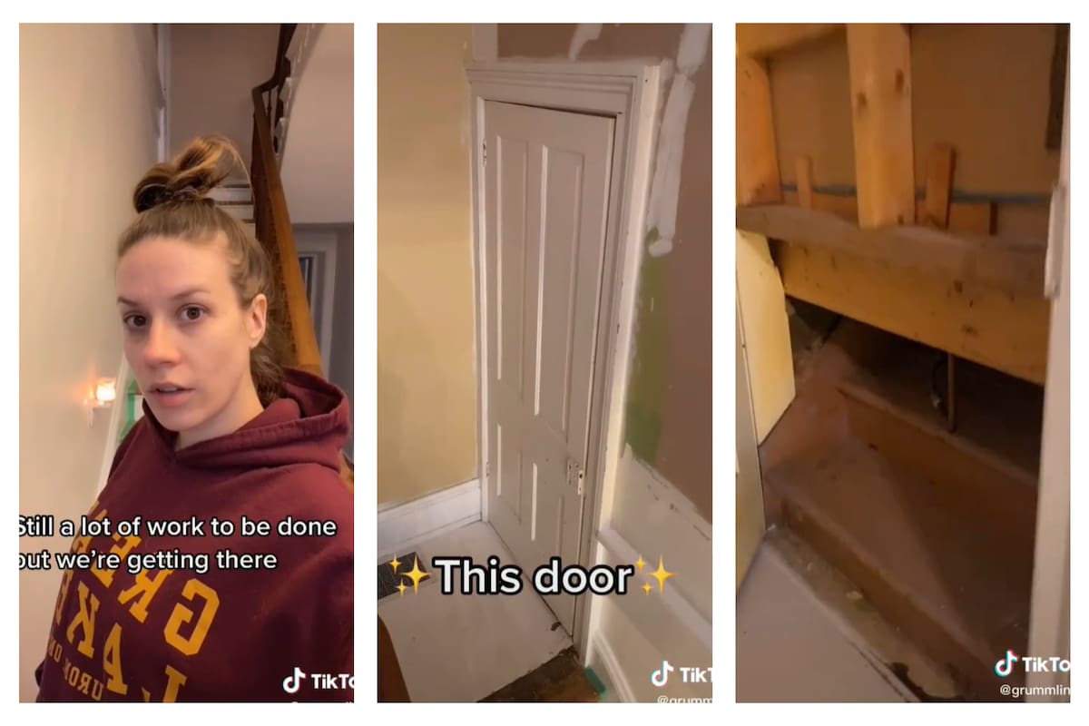 Al abrir la puerta se ve que la entrada está casi tapiada por maderas