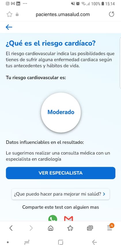 Al analizar la foto, el sistema devuelve una evaluación general sobre la salud cardiovascular de la persona