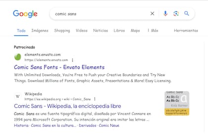 Al buscar "Comic Sans", el buscador cambia su tipografía