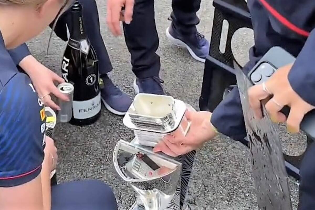 Al igual que en Hungaroring, el trofeo de Max Verstappen se rompió