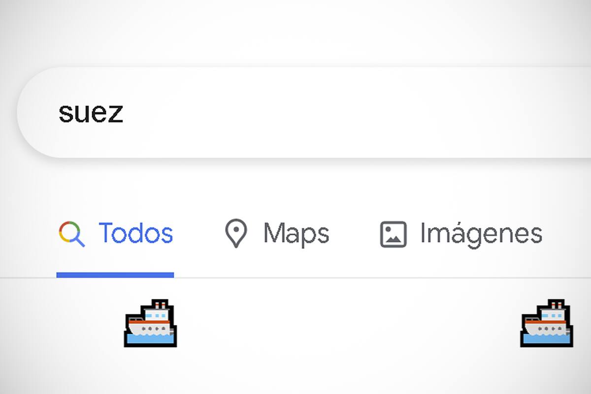 Al ingresar la palabra "Suez Canal", se ve un gif de barcos en movimiento