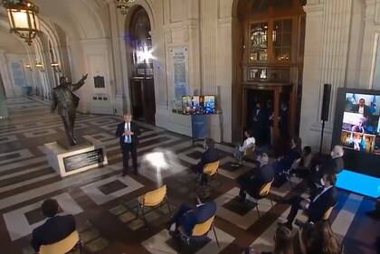 Alberto durante el acto en Homenaje a Néstor Kirchner en el CCK