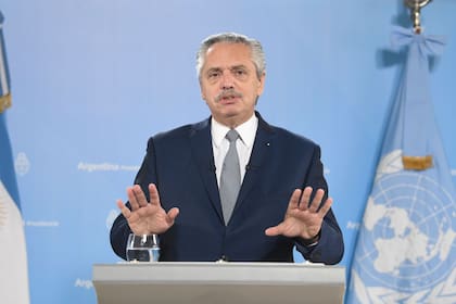 Alberto Fernández al hablar en la Asamblea General de la ONU (foto de archivo)