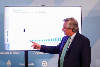 Alberto Fernández durante la conferencia de prensa en Olivos