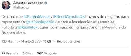 Alberto Fernández celebró el triunfo de Axel Kicillof en Buenos Aires