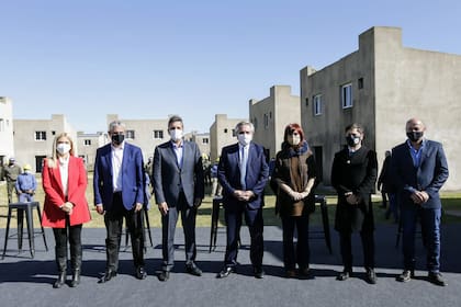 Alberto Fernández, Cristina Fernández de Kirchner, Axel Kicillof y Jorge Ferraresi, en un acto en Ensenada, el mes pasado
