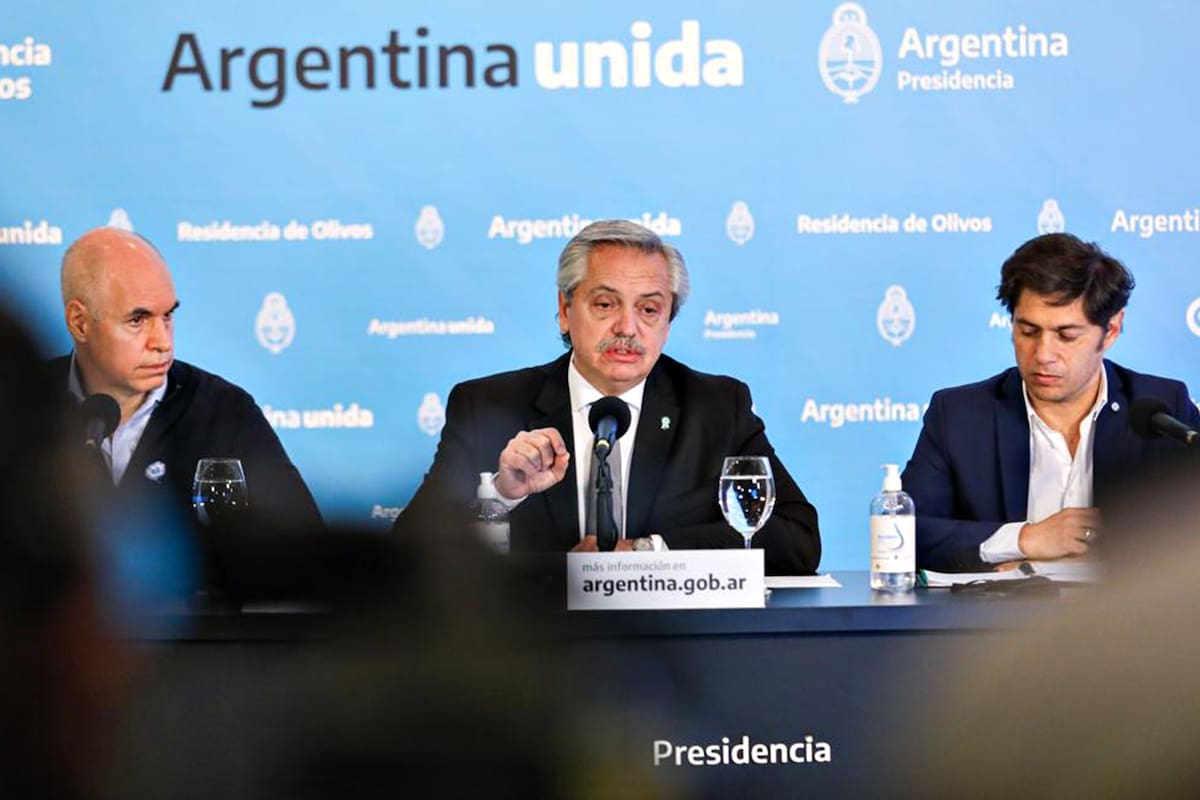 Alberto Fernández durante el anuncio de extensión de la cuarentena