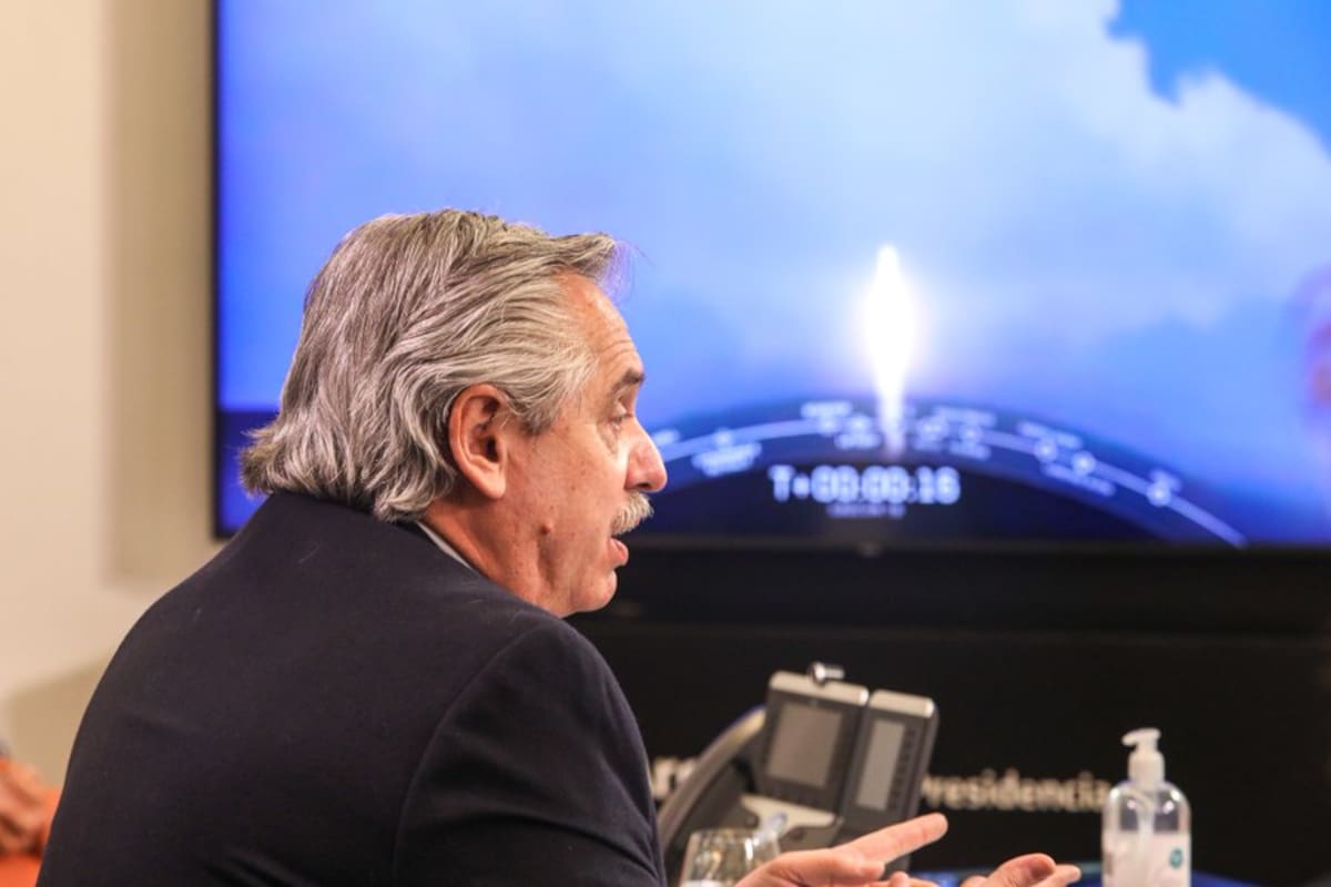 Alberto Fernández, durante el lanzamiento de un satélite argentino