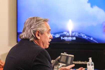 Alberto Fernández, durante el lanzamiento de un satélite argentino