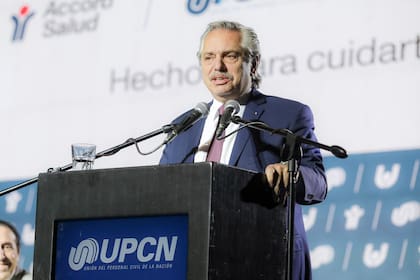 Alberto Fernández, hoy, en un acto del sindicato estatal de UPCN