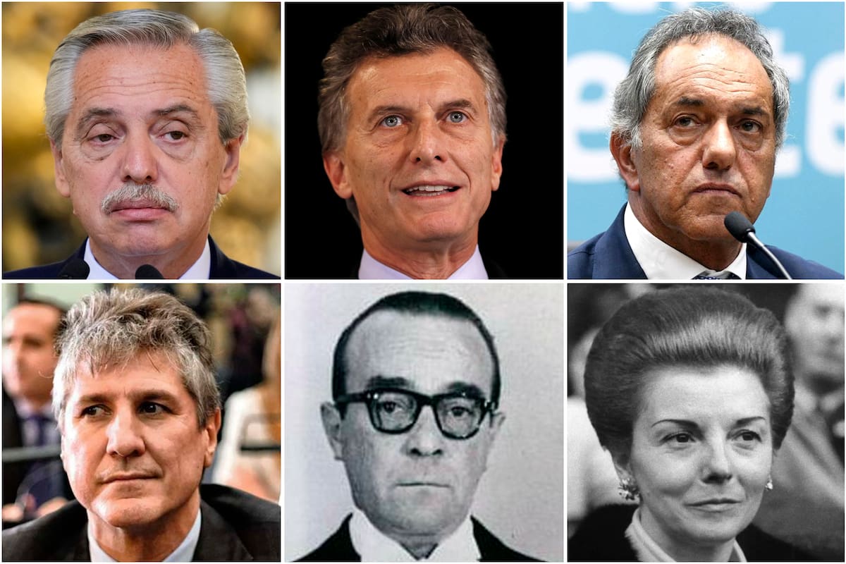 Alberto Fernández, Mauricio Macri, Daniel Scioli, Amado Boudou, José María Guido e Isabel Perón
