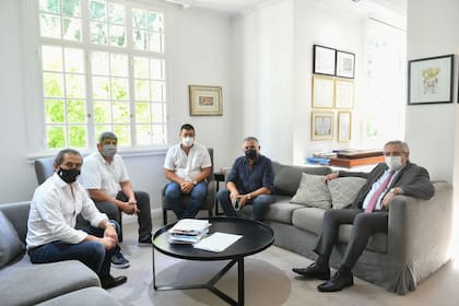 Alberto Fernández recibió el jueves en Olivos a los sindicalistas Sergio Sasia (Unión Ferroviaria), Pablo Moyano (Camioneros), Cristian Jerónimo (Vidrio) y Mario Manrique (Smata)