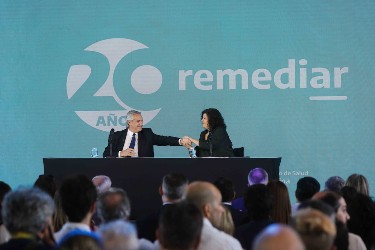 Alberto Fernández y Carla Vizzotti, en el aniversario del plan Remediar, hoy, en Teconópolis