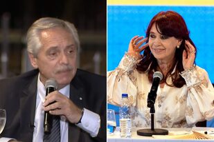 Alberto Fernández y Cristina Kirchner durante sus discursos del martes por la noche