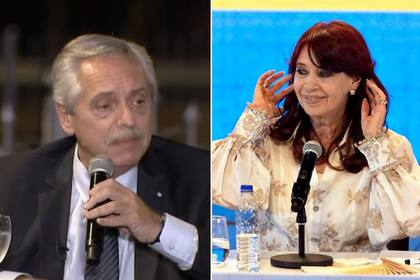 Alberto Fernández y Cristina Kirchner durante sus discursos del martes por la noche