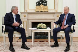 Alberto Fernández y su par ruso, Vladimir Putin, el 3 de febrero último, en Moscú