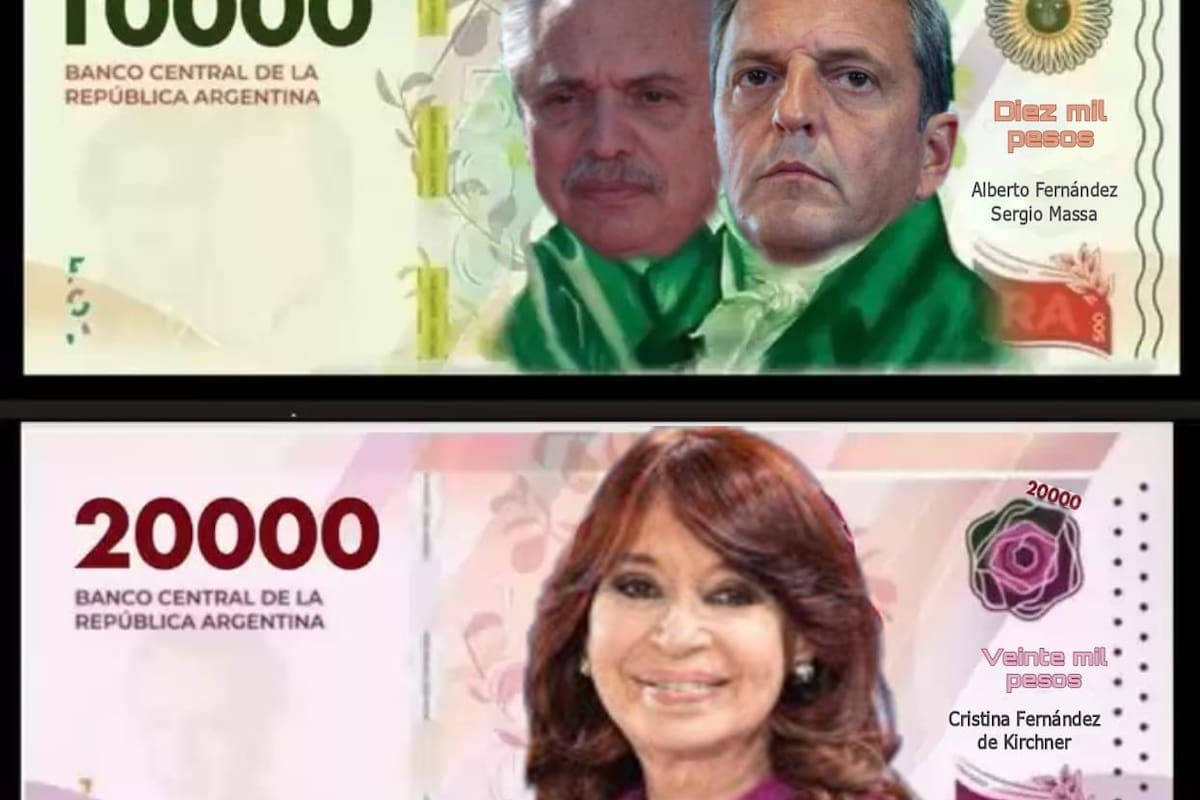 Alberto y Massa en el billete de 10.000 y Cristina Kirchner en el de 20.000