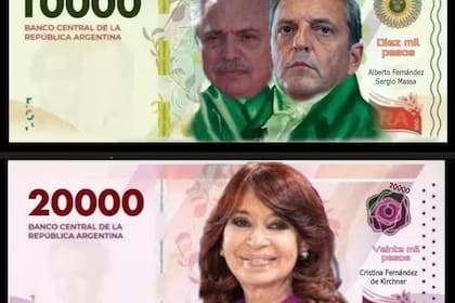 Alberto y Massa en el billete de 10.000 y Cristina Kirchner en el de 20.000
