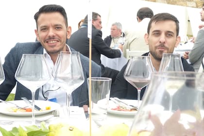 Alejandro Iglesias y Mariano Braga rodeados de copas en Catena Zapata