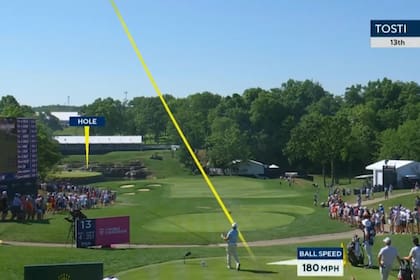 Alejandro Tosti logró un águila en el hoyo 13 de Valhalla Golf Club, durante la última vuelta del PGA Championship