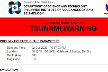 Alerta de tsunami tras un terremoto en Filipinas