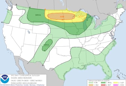 Alerta máxima en Dakota del Norte: SPC pronostica tormentas con vientos de 120 km/h y granizo de cinco cm