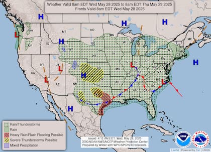 Alerta NWS: riesgo leve de inundaciones repentinas en Llanuras del Sur por tormentas con acumulaciones significativas hasta el jueves
